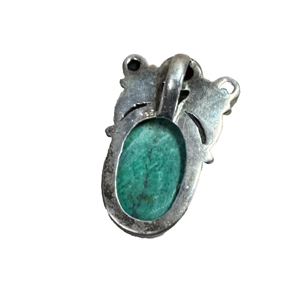 Vintage 925 Sterling Southwestern Green Howlite Pendant With Amethyst Accent - Picture 6 of 6
